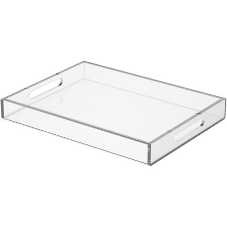 Genomskinlig serveringsbricka 12x16 tum/ 30x40 cm - Akryl dekorativ bricka arrangör med handtag