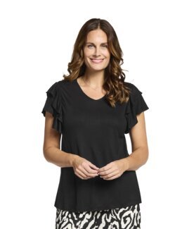 Bluse med flæseærmer Sort - 36/38 - Åshild