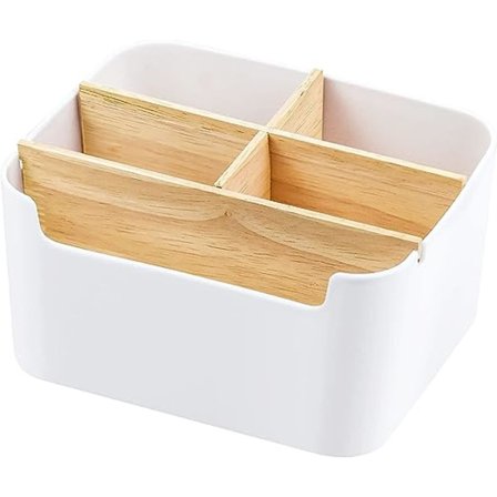 Skrivebordsarrangør, træ penneholder skrivebordsopbevaring træ fjernbetjening