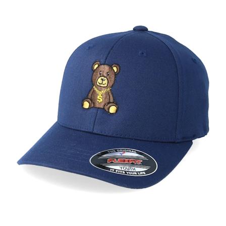 Kiddo Cap - Blå flexfit Caps - Kids Bling Bling Teddy Blue Flexfit @ Hatstore