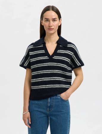 Selected Slflulu Ss Knit Polo - Black - XL