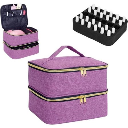 Lilla Neglelakk Organizer Veske med UV Gel Lampe Oppbevaring Holder 30 Flasker Kompatibel med Alle Merker