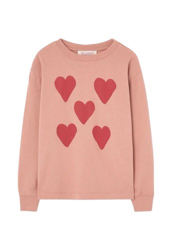 THE ANIMALS OBSERVATORY Hearts Coral Dof Lonf Sleeve T-Shirt - Pink - 4 Y