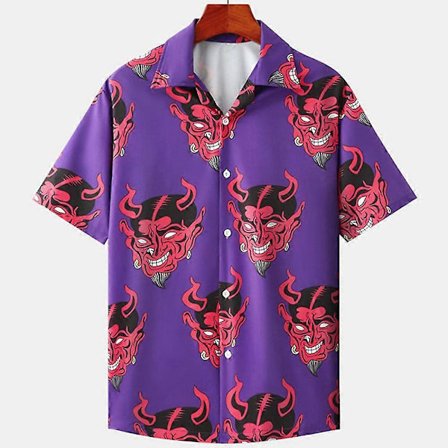 Herreskjorte Hawaiian Cuban Collar Devil Print Fashion Skjorte Til Mænd Streetwear Sommer Kortærmet Top Trendy Nyt Herretøj XS devil522003