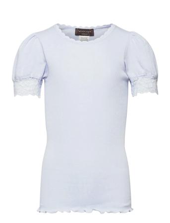 Organic T-Shirt W/ Lace T-shirts Short-sleeved Blå Rosemunde Kids
