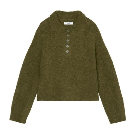 Marc O'Polo Knitted bouclé polo shirt, cropped Grøn, Dame Striktrøjer