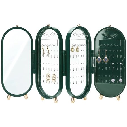 Örhängeshållare med spegel, vikbart ställ för örhängen