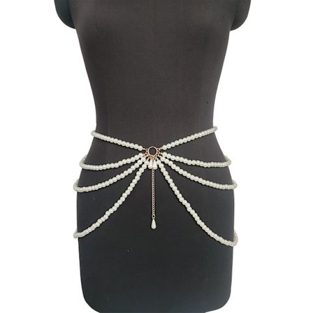 Kvinnors magkedja, flerskiktad midjekedja med konstgjord pärldekoration, elegant midjeband för klänningar kjolar