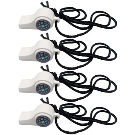 Fire-delt nødvisselsett med snor - 3-i-1 nødvissel med kompass og termometer - overlevelsesfløyte - hvit.