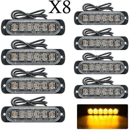 Nødlys med strobelys, 8 stk. 6 LED gule blinklys, 12/24v farevarselblinklys for bil