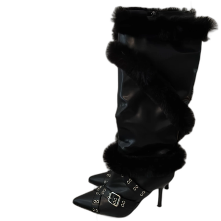 Svarta stövlar med pälsdetaljer