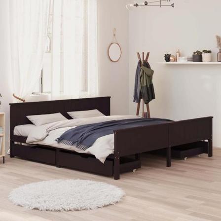 Vidaxl Sängram Med 4 Lådor Mörkbrun 200x200 Cm Massiv Furu Brun