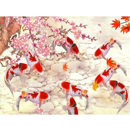 Diamantbroderi Karpe Fisk Blomst Diamant Maleri Korssting Kit Hjem Indretning Gave Rund Diamant