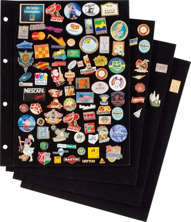 Leuchtturm Sider til Pin-album med sort fløjl. Pakke med 4 sider