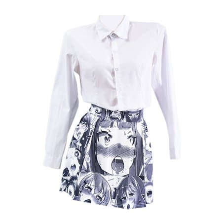 Dame Midt Talje A-Linje Plisseret Mini Nederdel Japansk Anime Pige Ansigt Print Uniform