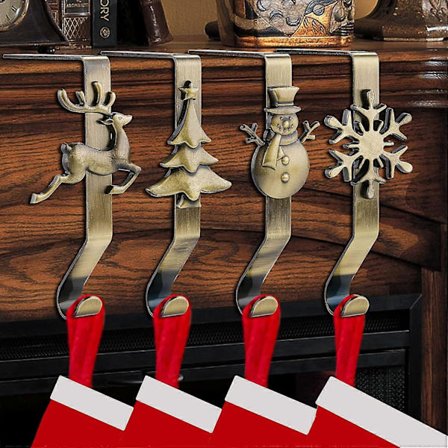 Julstrumphållare Kompatibel med öppen spis, Julstrumphängare Kompatibel med öppen spis, Set om 4, Brons