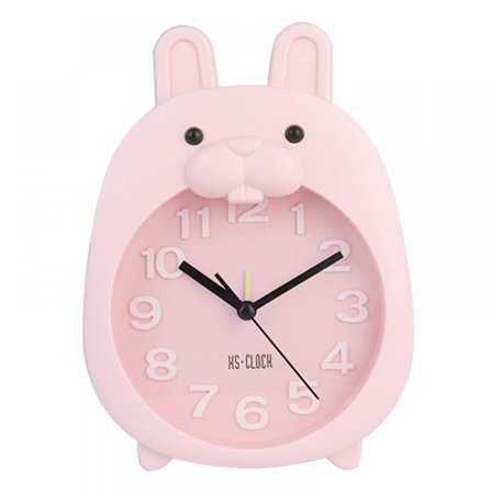 Lasten herätyskello, Piirretty herätyskello Pieni jänis herätyskello, Opiskelijoiden lasten kodin sisustus pöytäkello (Vaaleanpunainen)