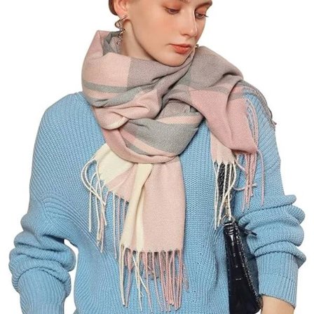 Vinterhalstørklæde til damer, langt blødt varmt, spinnende frynser, ternede tartan-tørklæder, plaid, julegaver til damer kvinder piger (rosa blå)