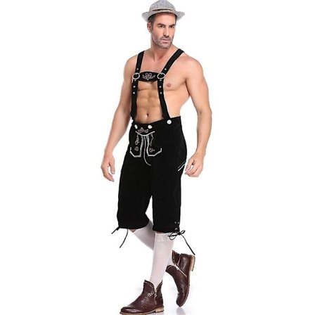 Lederhosen Miehet - Aitoa Saksalaista Lederhosenia Miehille, Oktoberfest-vaatteet - musta L musta