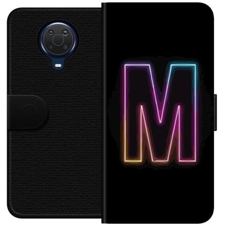Yhteensopiva Lompakkokotelo Nokia Nokia G20 Neonkirjain M värinvaihtuva valotehoste mustaa taustaa vasten, moderni minimalistinen typografia vahvalla