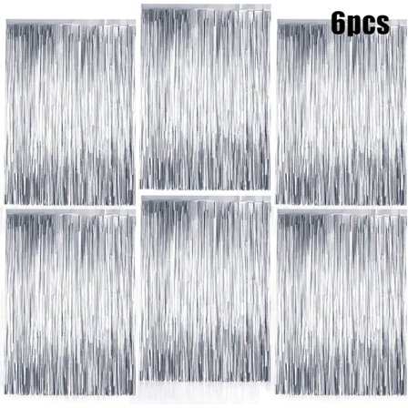 Metallista tehty hapsureunaverho, syntymäpäiväjuhlan verho kiiltävä hopeanvärinen alumiini