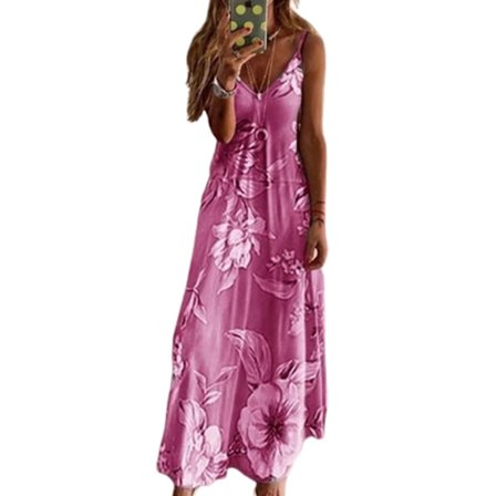 Naisten kesämekko ilman hihoja, rento pitkä mekko, Holiday Rose red