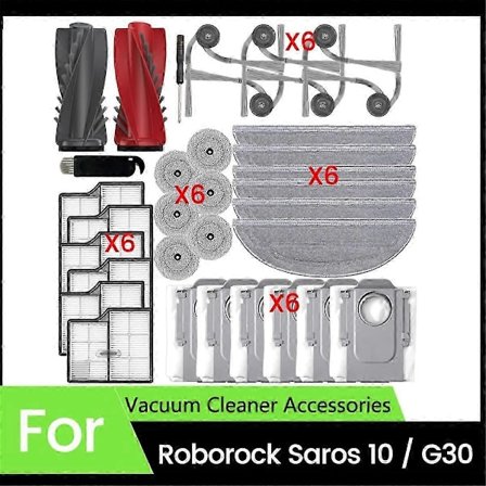 Roborock Saros 10 Robotstøvsuger 34PCS Tilbehørssæt: Dobbelte hovedbørster, sidebørster, HEPA-filter