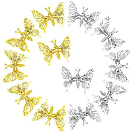 Hårspænder Tilbehør 3d Søde Klips Pins Guld Sølv Metal Bevægelig Sommerfugl Lille Klo Tiny Clip Bryllup Til Kvinder Og Piger (12stk, Sølv+