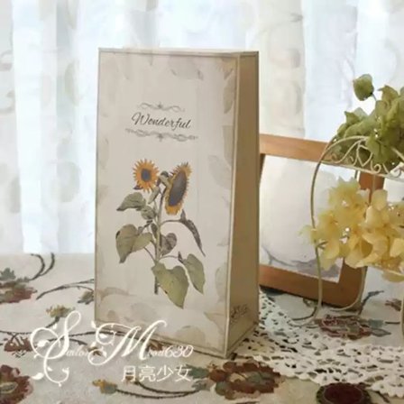 12-osainen Vintage Kukka Lahjakassit, Vintage Paperikassit Läpinäkyvällä Uudelleensuljettavalla Sulkimella, DIY Pakkaus