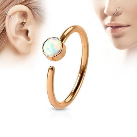 Piercingring i IP-pläterad 316L kirurgiskt stål med Vit Opal 3 Rose guld