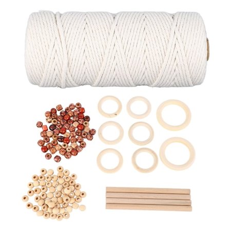 JFJC Macrame Kit til begyndere Bomulds Macrame Snor med Træperler Træringe Macrame Planteophæng Kit Macrame Tilbehør