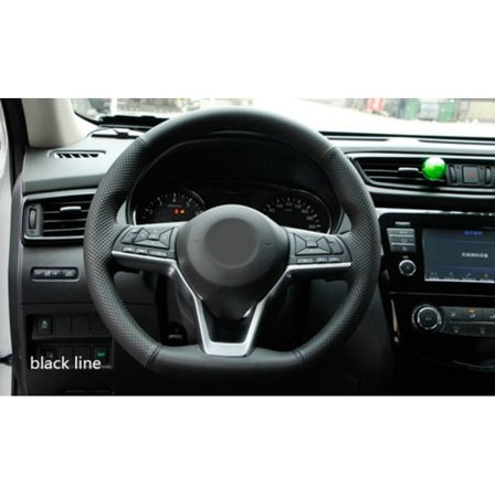(SVART LINJE) Svart Läder Hand-sytt Bilratt Skydd För Nissan Kicks X-TRAIL March Rogue Qashqai Serena 2017 2018 2019
