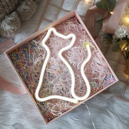 Katt Neonlys Batteriboks/USB-drevet Romdekorasjon Hvit