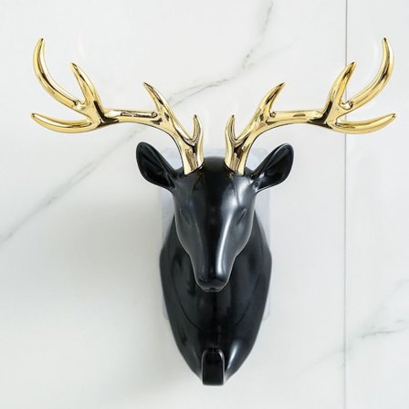 Hengekrok med hjortehode, dekorasjonskrok med hjortegevir, SVART