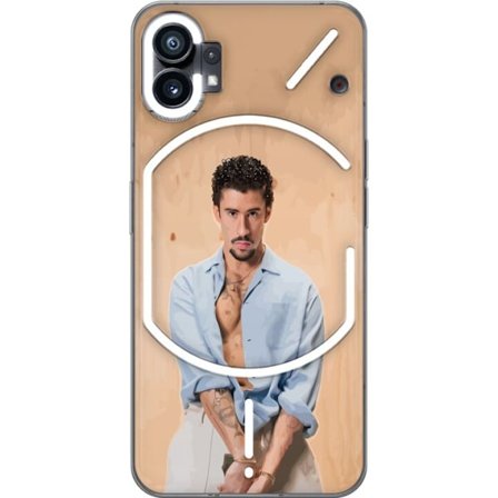 Yhteensopiva Puhelinkuori Nothing Phone (1) Bad Bunny Super Bowl-inspiroima grafiikka, jossa NFL-trofe ja San Franciscon silta urheilusuunnittelussa