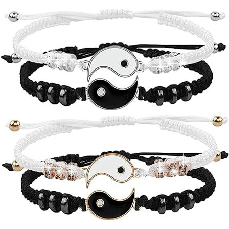 4 Yin Yang Justerbart Sladd Armband, Yin Yang Par Armband, Matchande Yin Yang Bästa Vän Armband