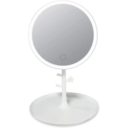 Makeup-spejl med LED-lys, genopladelig touch-dæmpning, bærbart bord-spejl, 3 farvelys, justerbar lysstyrke (rund)