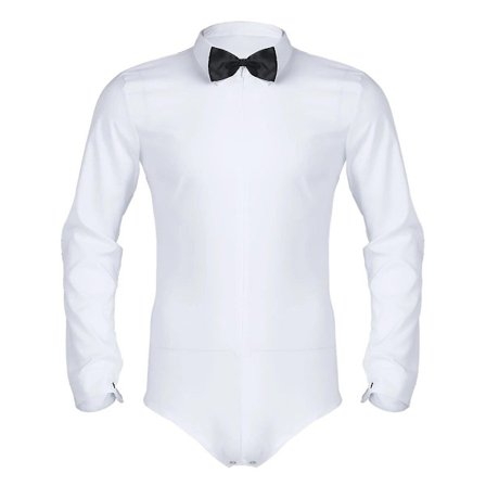 Herr Zipper Latin Dance Shirt med fluga One Piece Romper Shirts Ballroom Dance Wear för män Långärmad Bodysuit Shirts-WELLNGS