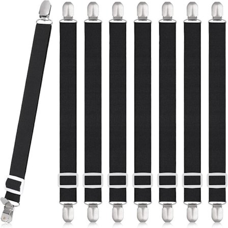 8 stk. lagenclips, justerbare lagenholdere, højelastiske stræklagenbånd med clips, lagenfastgørelser maks. stræk 120 cm, lagenholdere