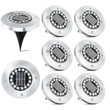 16 LED Solcellelamper Udendørs - 8 Stk. Solcelle Spotlight Have Vandtæt Stolpelampe Til Gangsti Terrasse Underjordisk Gård Forsænket Plæne