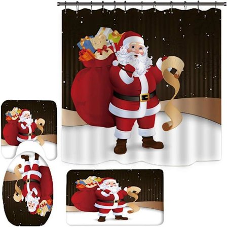 4 stk. Jule Badeværelsesdekorationer Sæt Toiletbrætbetræk Måtte Bruseforhæng Sæt Julemand Elg Snemand Badeværelsesindretning