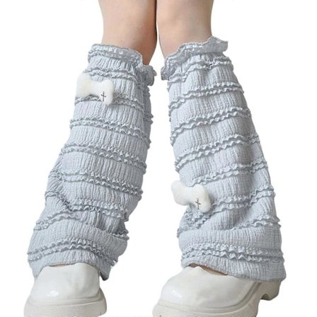 Japanske lagdelte blondeleggvarmere med volanger for kvinner og tenåringer, knelengde, utvidede benvarmere for cosplay og hverdagsbruk