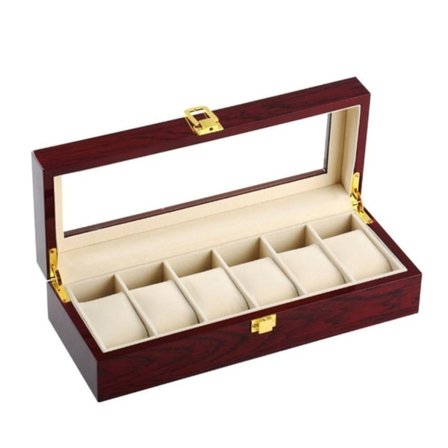 Watchbox Träklocklåda för 6 klockor med fönster - Rosewood-tfrf