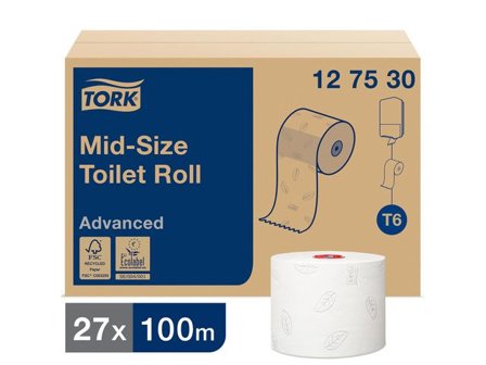 TORK Toalettpapper Advanced Compact T6, jumborulle, 2-lag, präglad, vit 27/fp - Lyreco - Städ och hygien - Toalettpapper och torkpapper - 