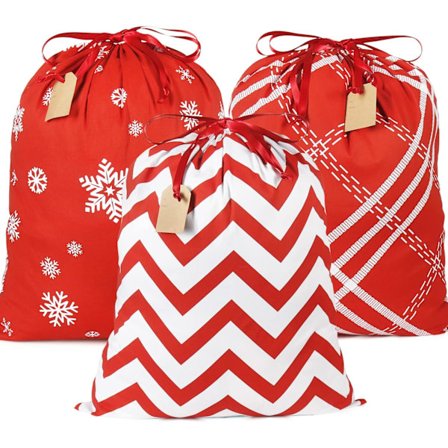 Bomullsposer med snøring for gaver, 3 stk gjenbrukbare gaveposer, julegaveposer i stoff for jul og Thanksgiving [CP]