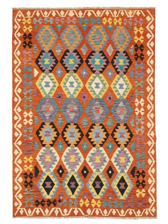 Hand Woven Kilim Afghan Old Style Rug 201X291 Wool Orange/Dark Red