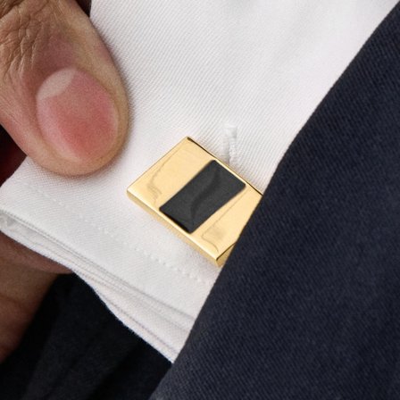 Gold-Tone and Black Triband Cufflinks for Men