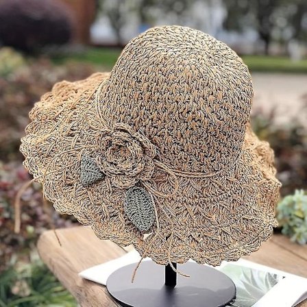 Elegant Hæklet Stråhat med Flæsedetalje Dame Sommer Strand Stråhat Pink m