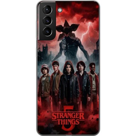 Kompatibelt Mobildeksel til Samsung Galaxy S21+ 5G Mørk Stranger Things-inspirert fantasyillustrasjon med torden, dramatisk himmel og intens uhyggelig