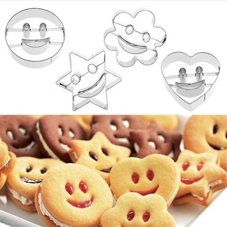 4-delt smilende rustfritt stål kakeform kjeksform fondant kakeform baking